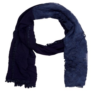 Cotton Half Net Stole- Navy Blue